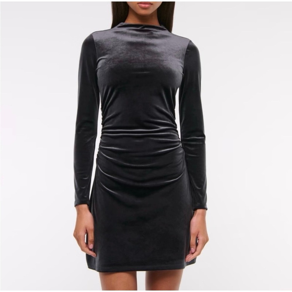 Abercrombie & Fitch Paloma Black Velvet Velour Long Sleeve Mini Dress Large Dark